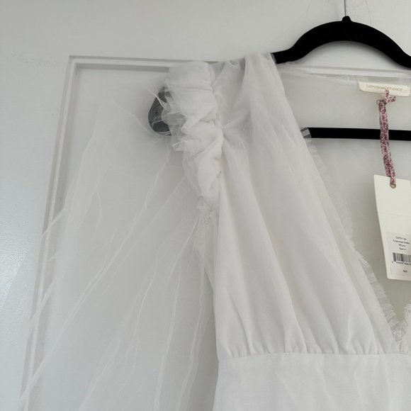 ❌SOLD❌LoveShackFancy Francoise V-neck Ruffled Tulle Dress White Tiered Sheer - Picture 8 of 15